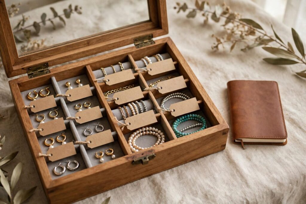 Labeled jewelry box for organized storage
