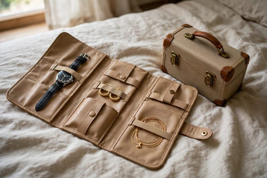 Jewelry travel roll with individual pockets